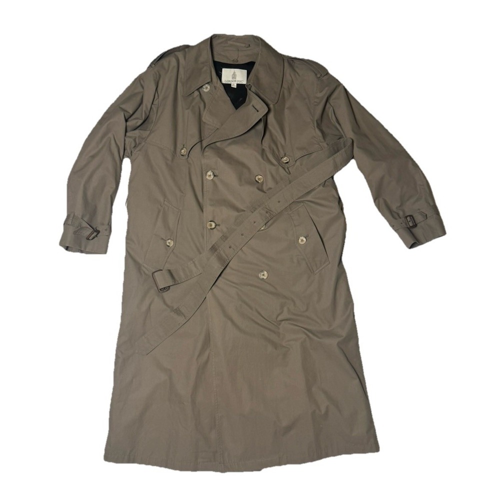 London Fog Men's Khaki Belted Trench Coat Outerwear Size 42 Regular
